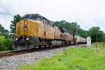 UP 9814 leads a grain train east at Hallsville